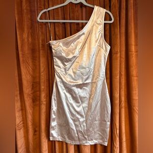 Better Be One-Shoulder Satin Dress in Cream